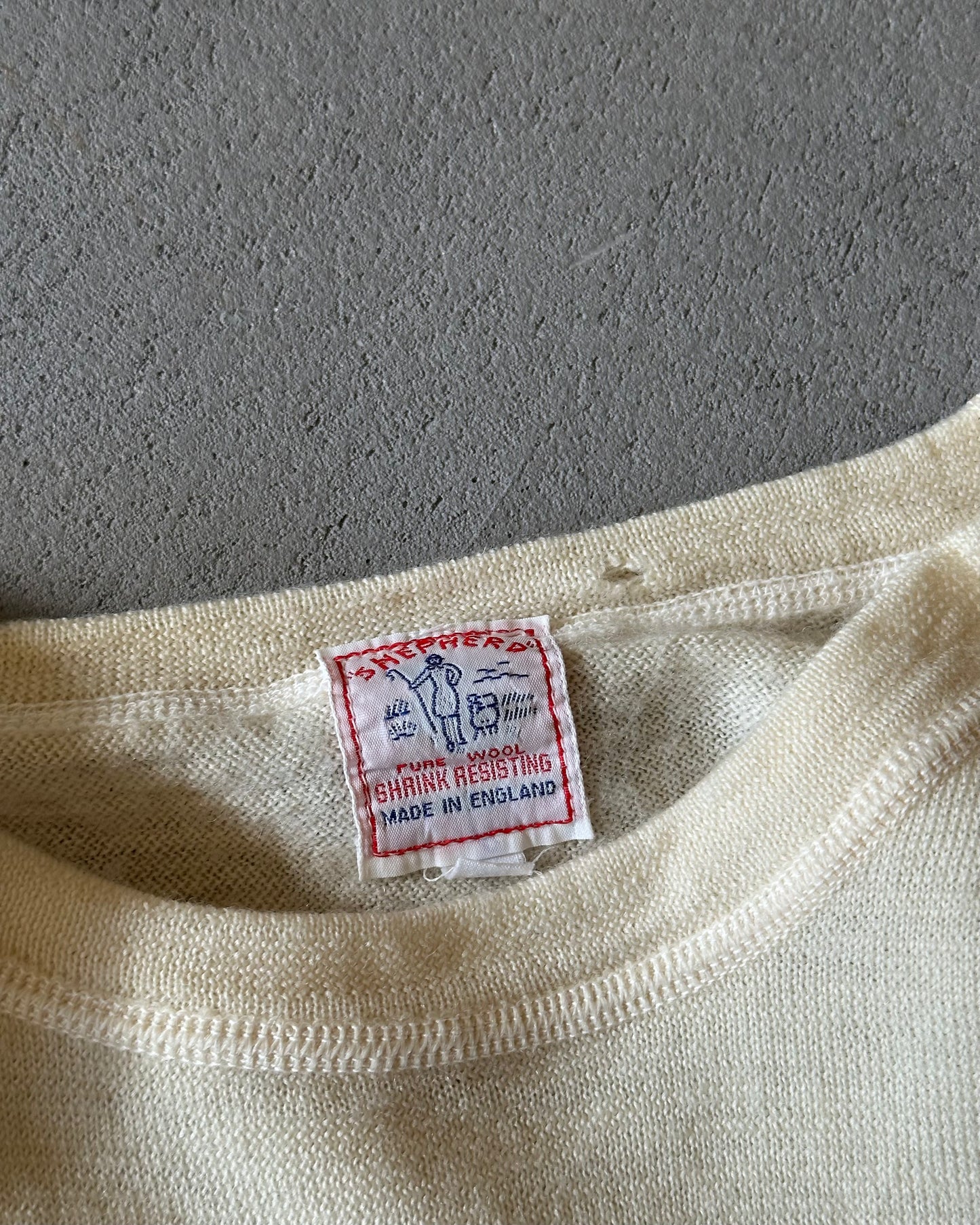 1960s - Trashed Cream Longsleeve Wool Undershirt - S