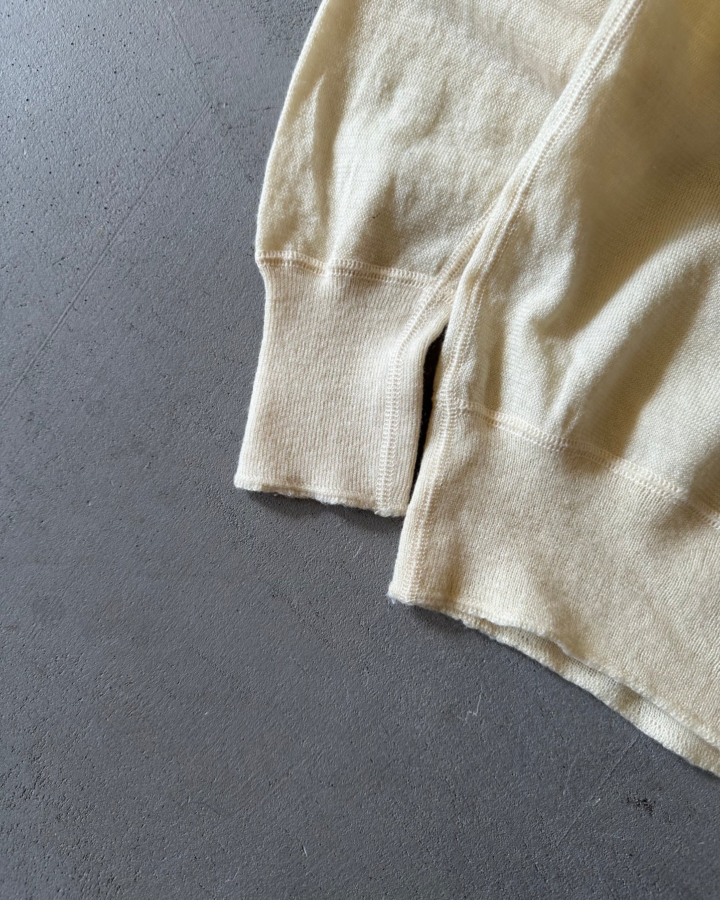 1960s - Trashed Cream Longsleeve Wool Undershirt - S