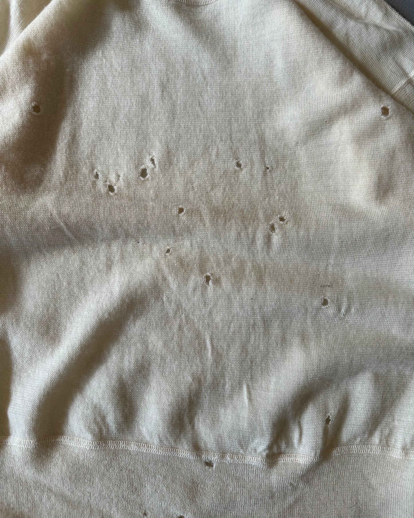 1960s - Trashed Cream Longsleeve Wool Undershirt - S