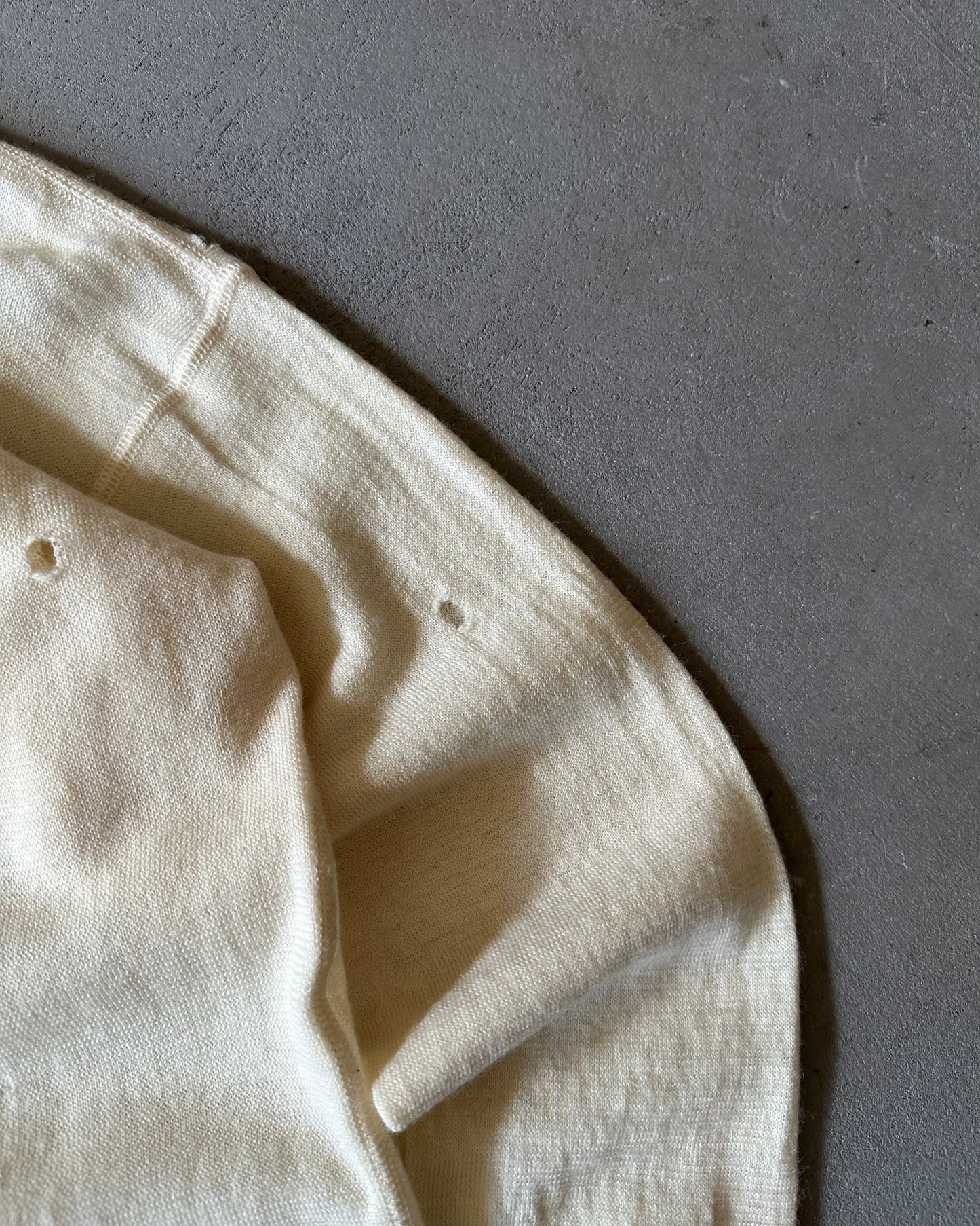 1960s - Trashed Cream Longsleeve Wool Undershirt - S
