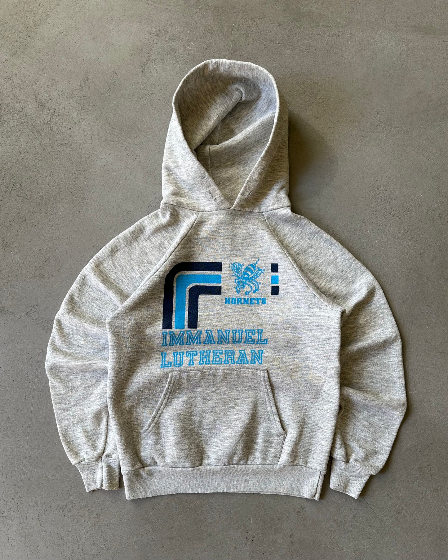 1970s - Athletic Grey Immanuel Lutheran Hornets Hoodie - XS