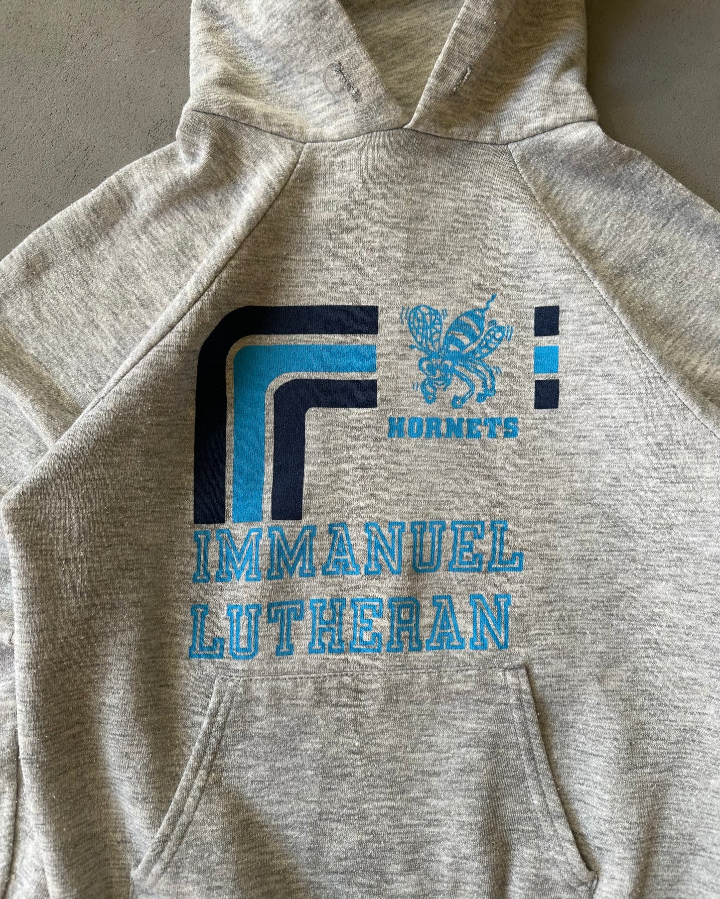 1970s - Athletic Grey Immanuel Lutheran Hornets Hoodie - XS