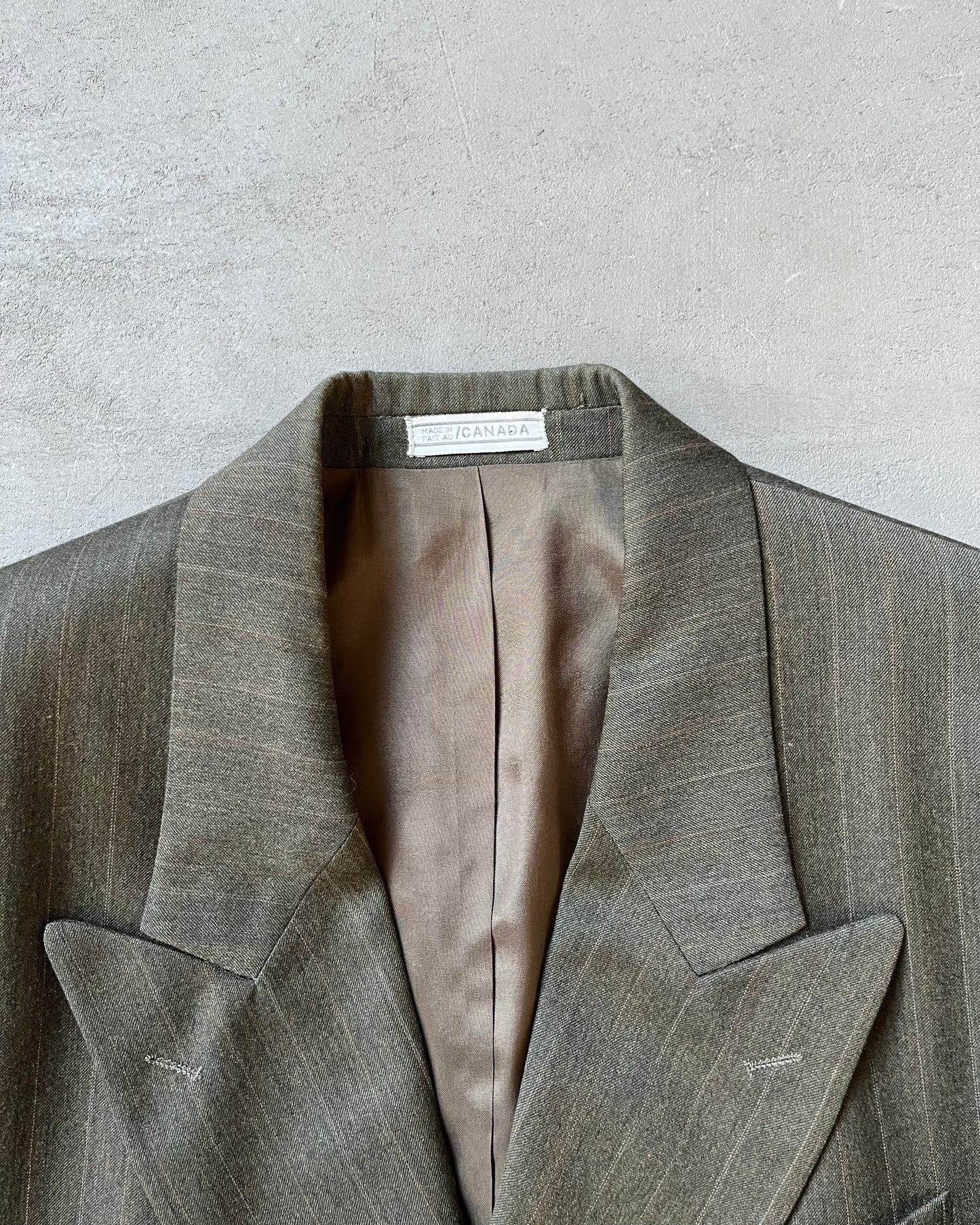 1990s - Green Pinstripe Double Breasted Wool Blazer - 40(Short)