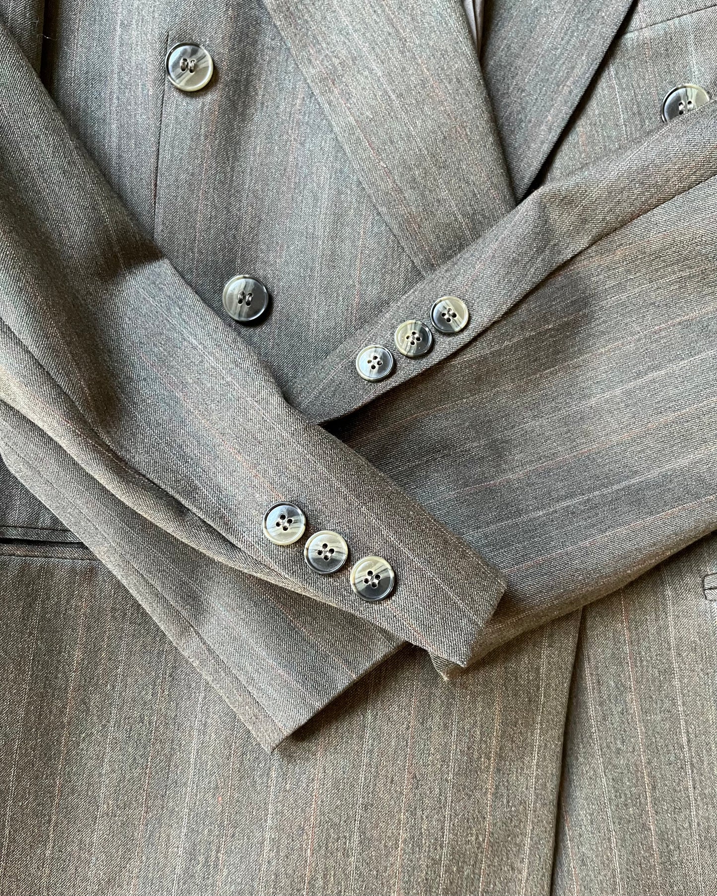 1990s - Green Pinstripe Double Breasted Wool Blazer - 40(Short)