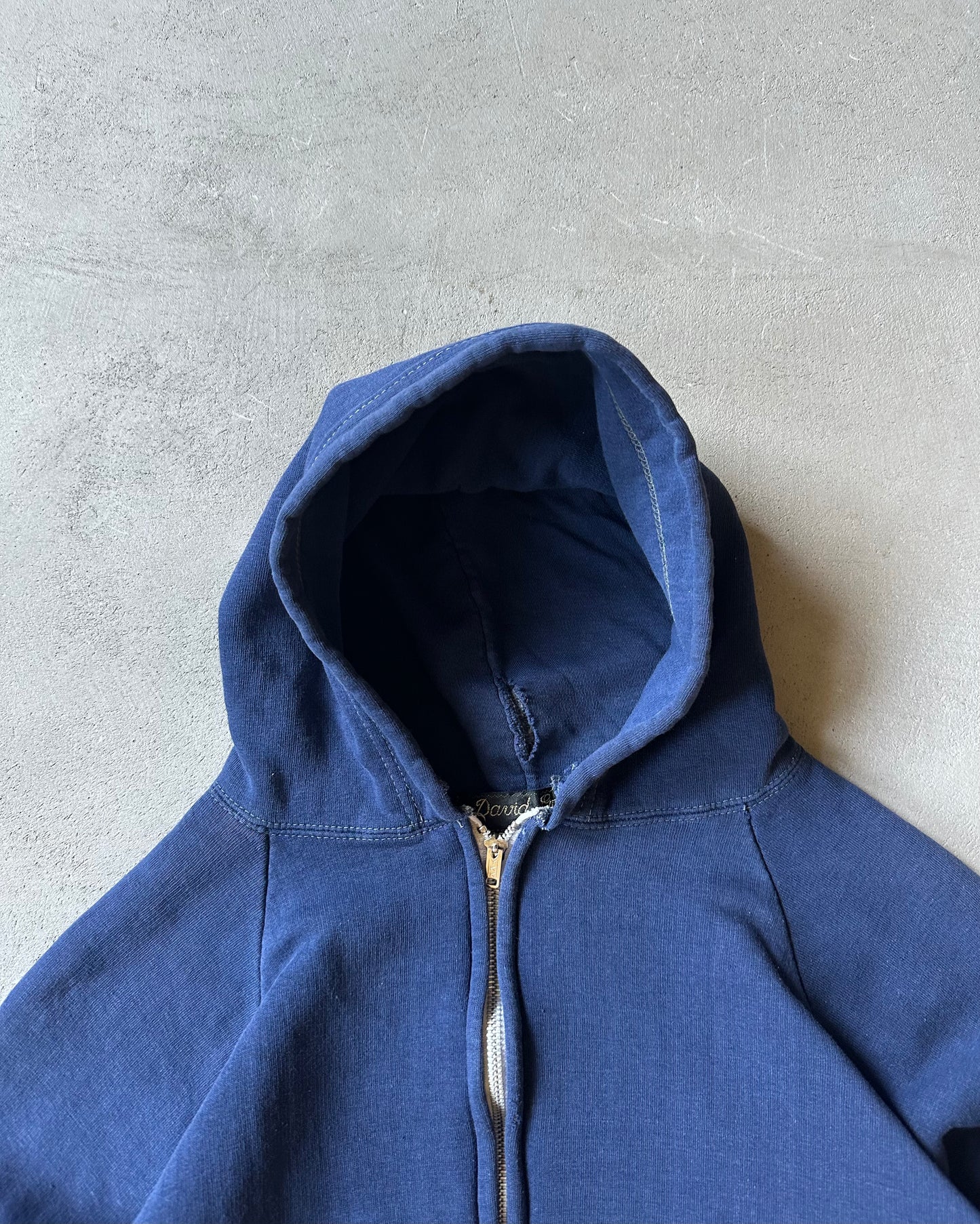 1970s - Distressed Navy Zip-Up Thermal Hoodie - (W)M