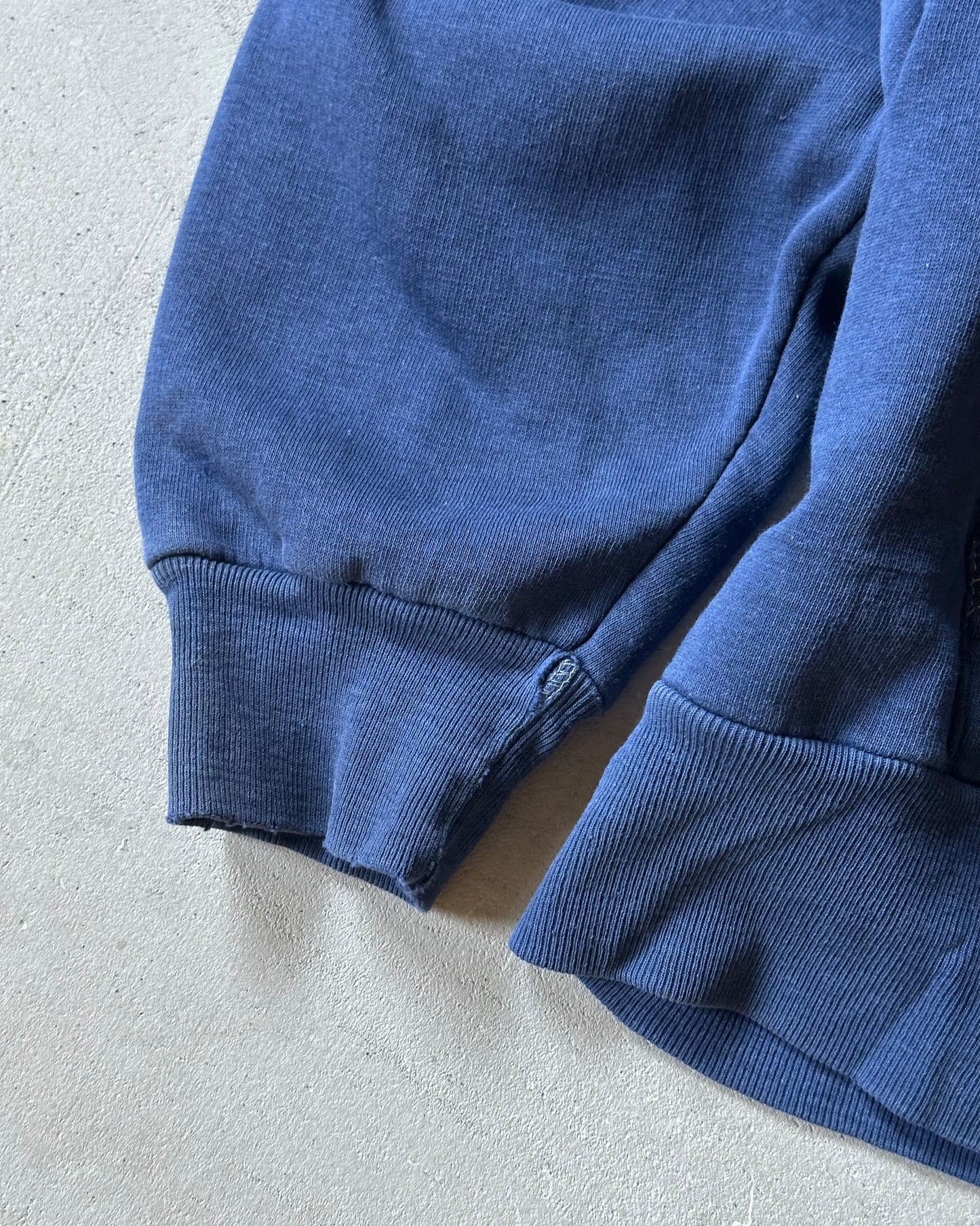1970s - Distressed Navy Zip-Up Thermal Hoodie - (W)M