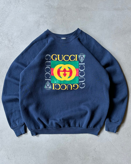 1990s - Navy Gucci Bootleg Crewneck - L