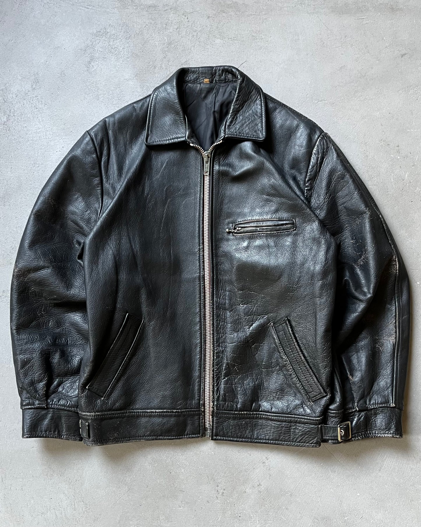 1980s - Black Motorcycle Leather Jacket - L