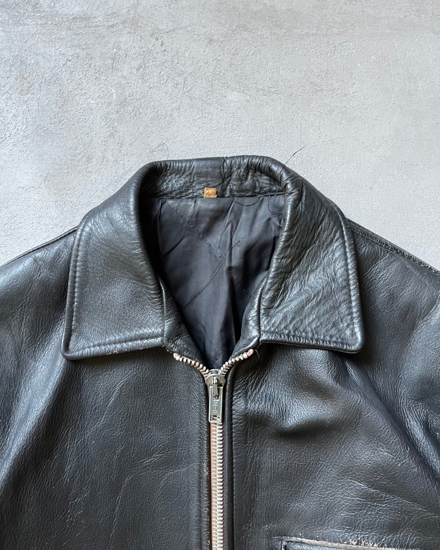 1980s - Black Motorcycle Leather Jacket - L