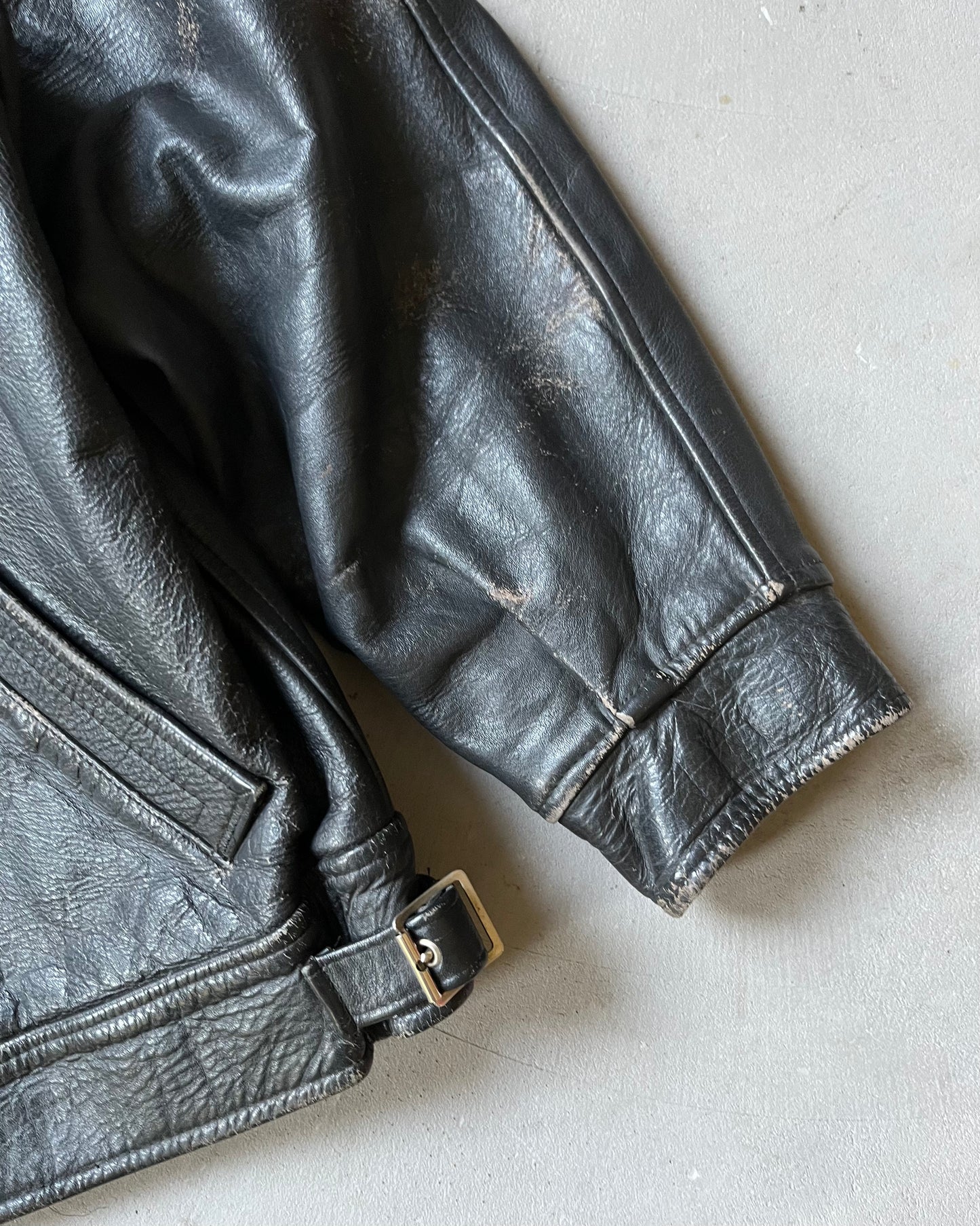 1980s - Black Motorcycle Leather Jacket - L