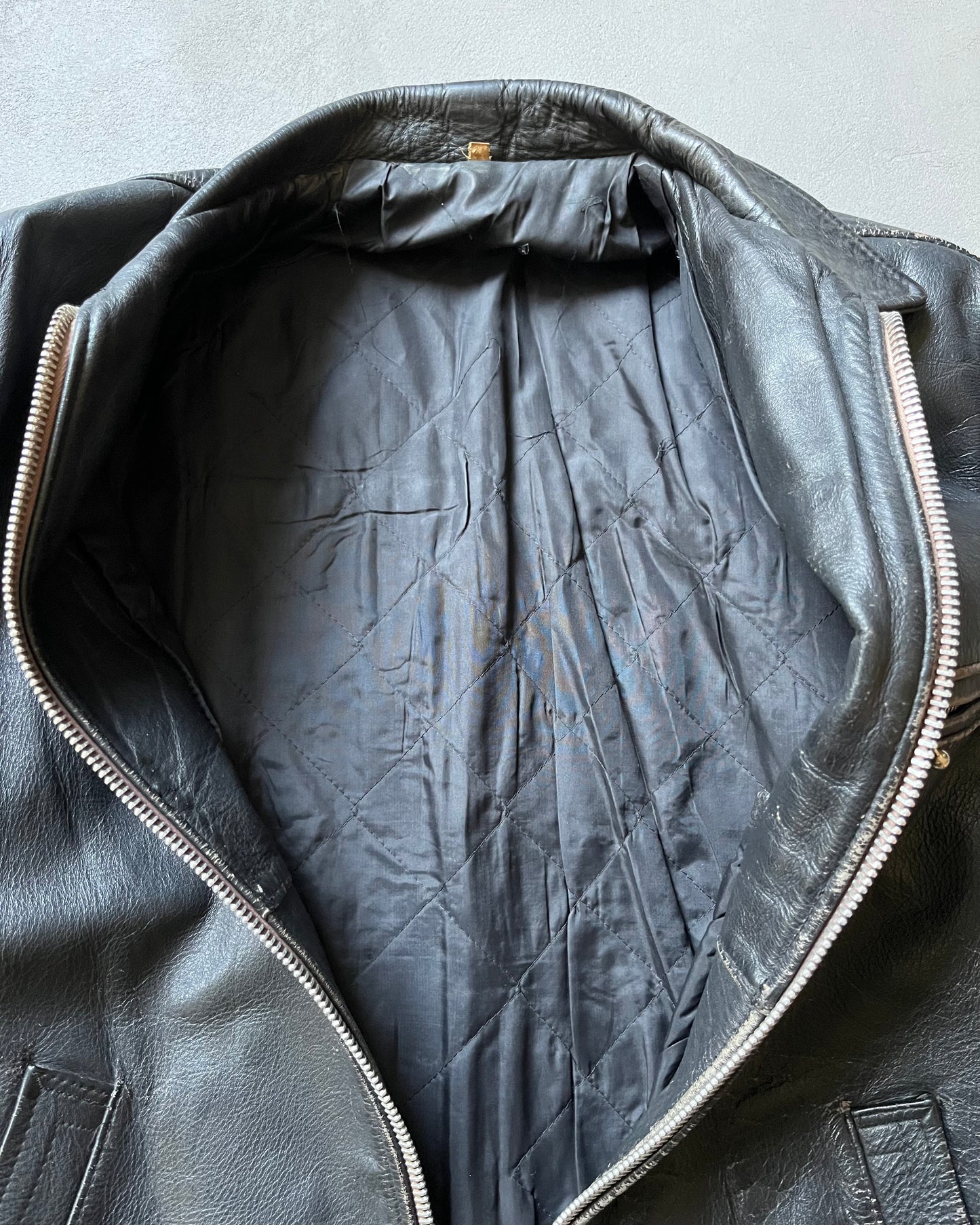 1980s - Black Motorcycle Leather Jacket - L