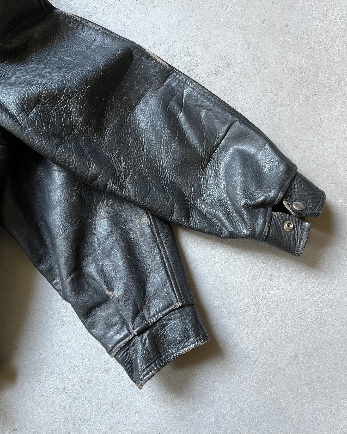 1980s - Black Motorcycle Leather Jacket - L