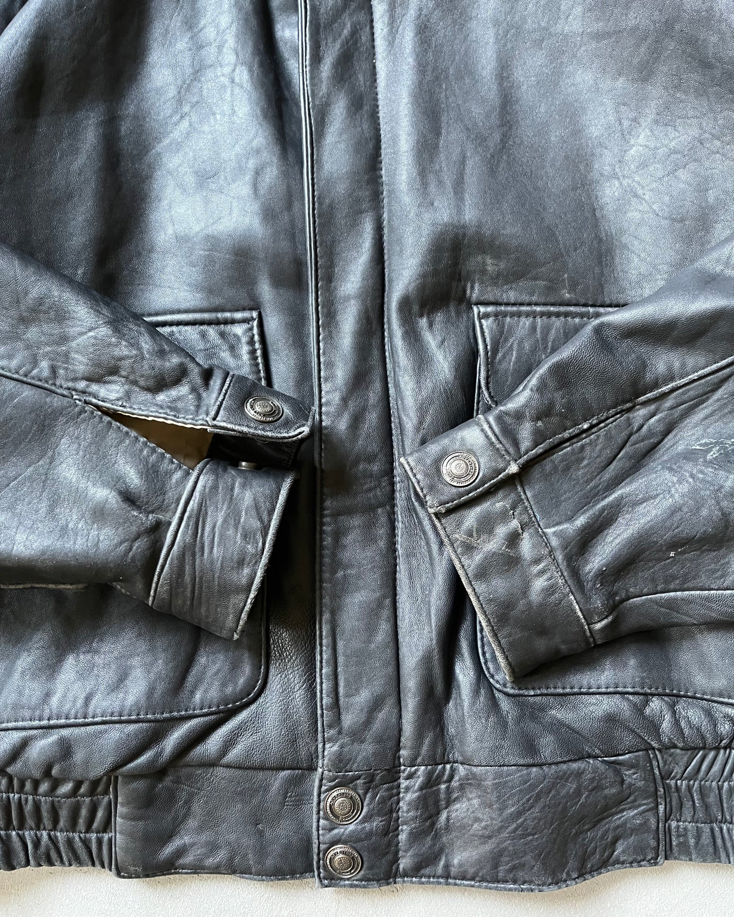 1990s - Black Aviator Leather Jacket - L/XL