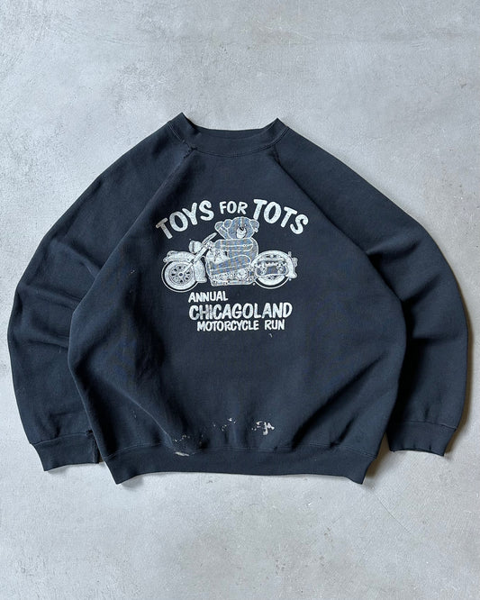 1980s - Distressed Black Toys For Tots Crewneck - L