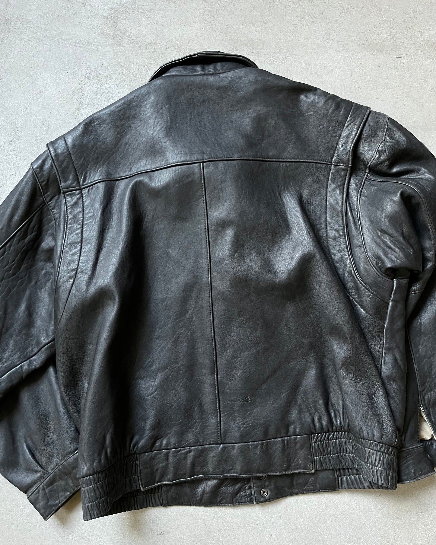 1990s - Black Aviator Leather Jacket - L/XL