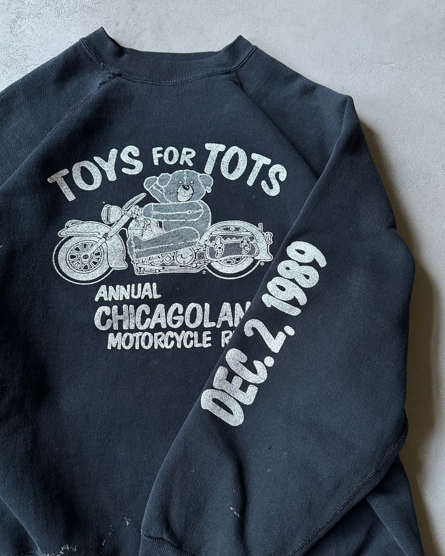 1980s - Distressed Black Toys For Tots Crewneck - L