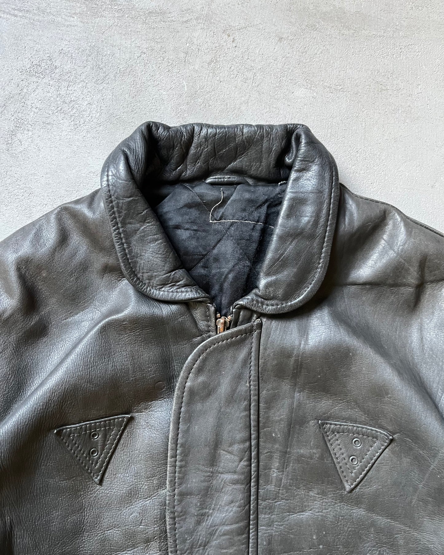 1980s - Black Cropped Leather Bomber Jacket - M/L