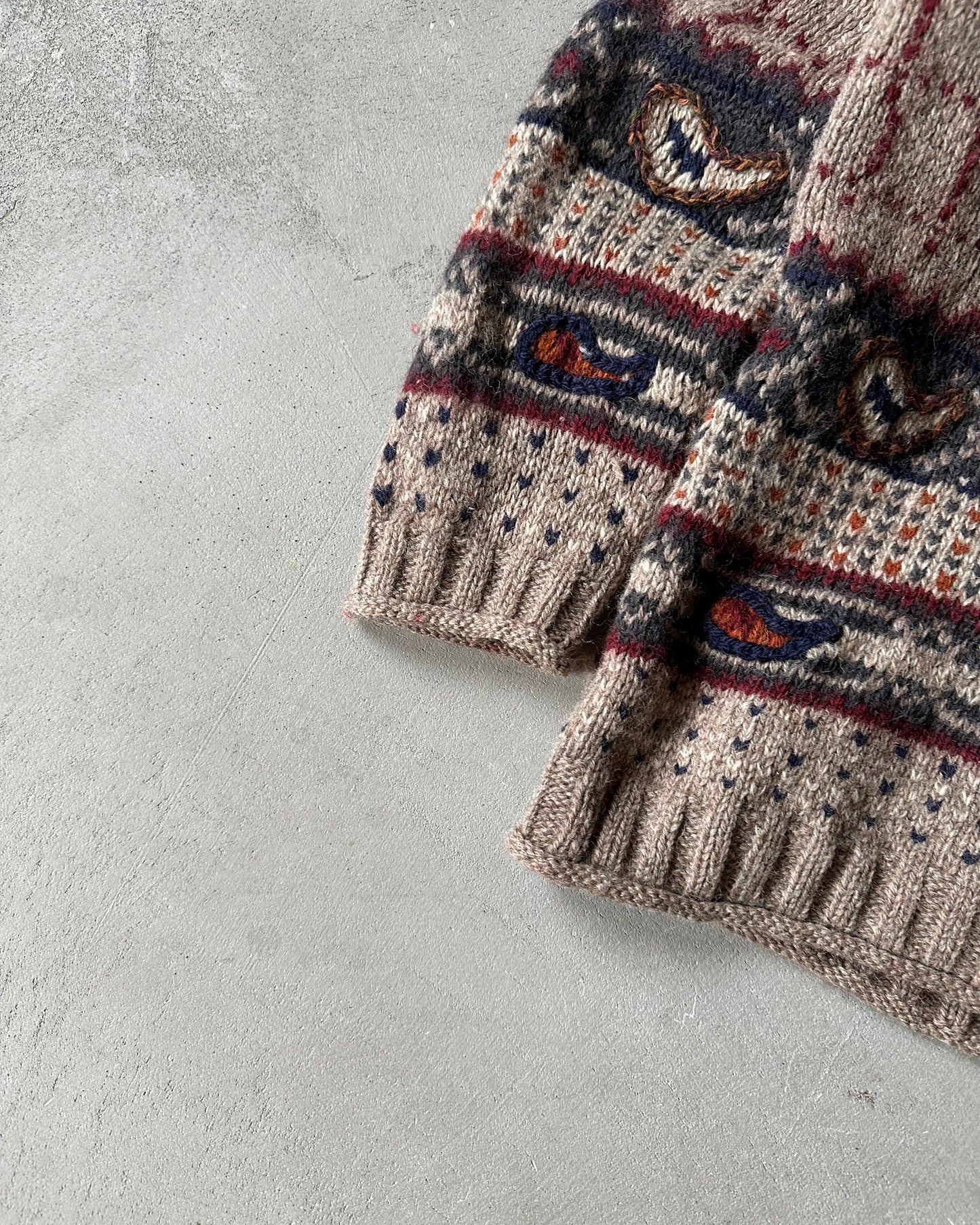 1980s - Brown/Multi Checkered Paisley Wool Sweater - (W)L