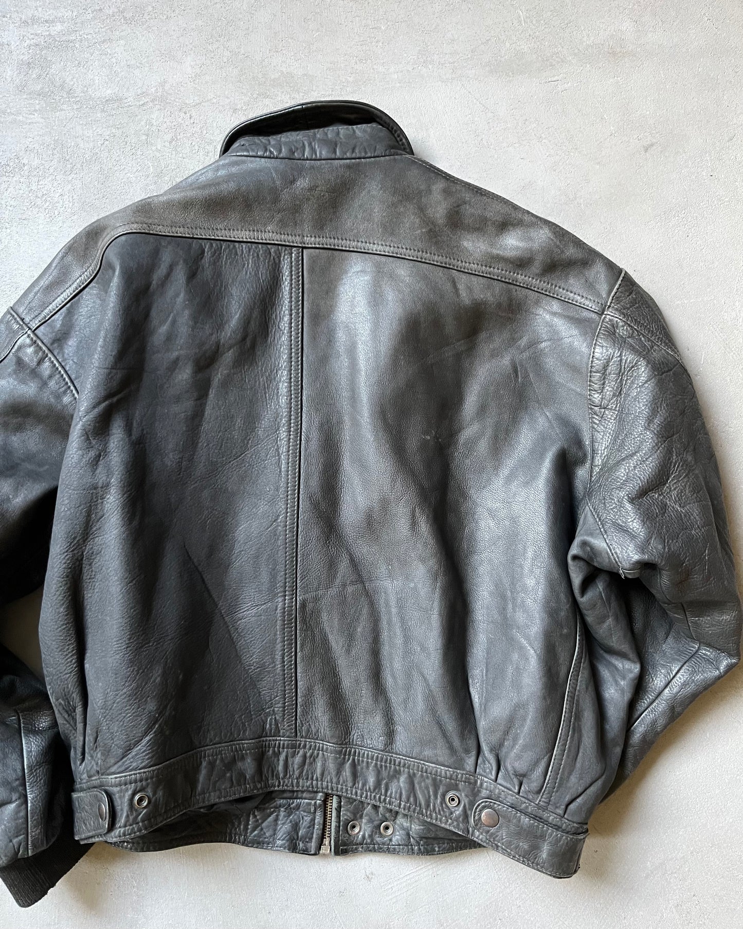 1980s - Black Cropped Leather Bomber Jacket - M/L