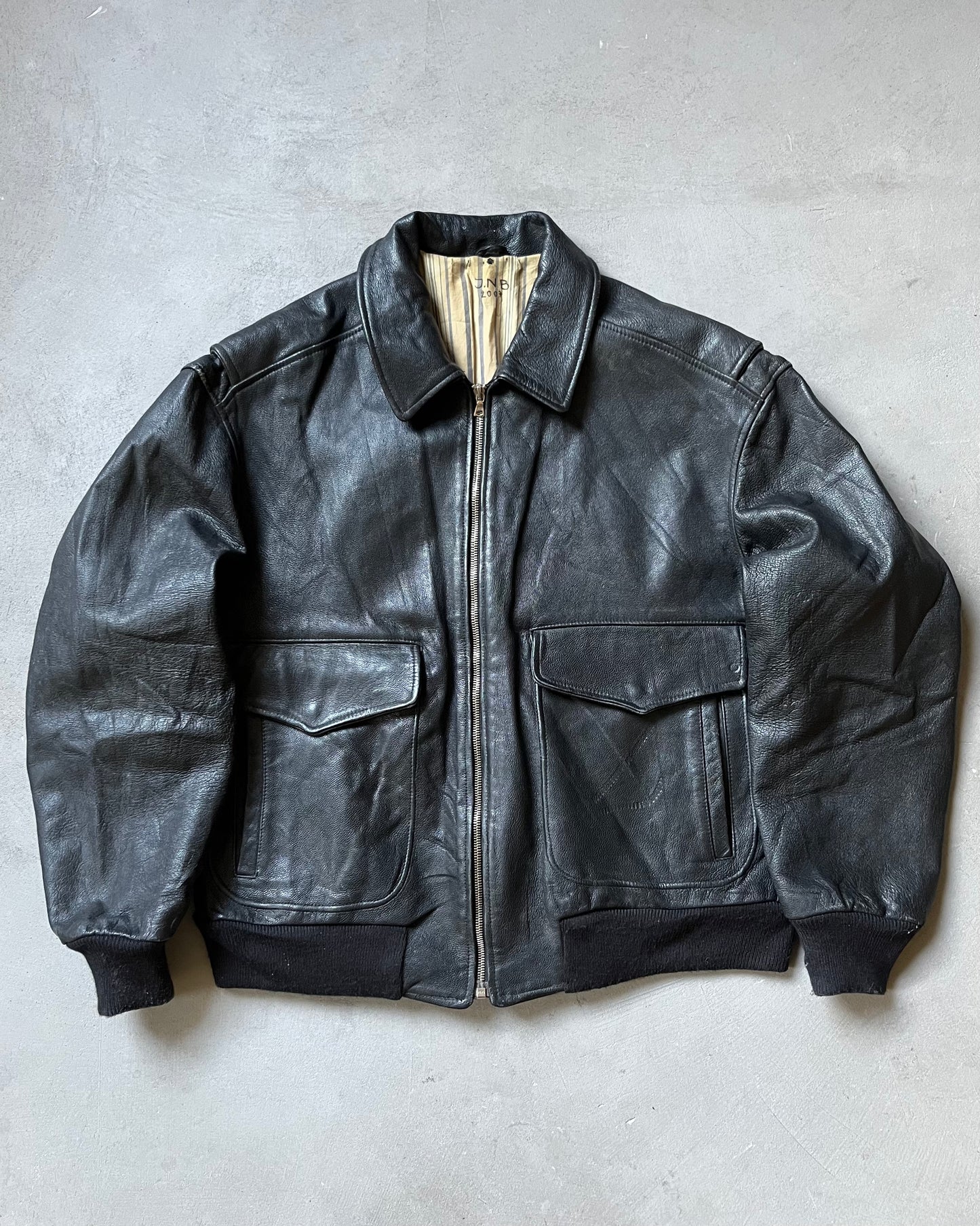 1990s - Black Hugo Boss A-2 Leather Jacket - L