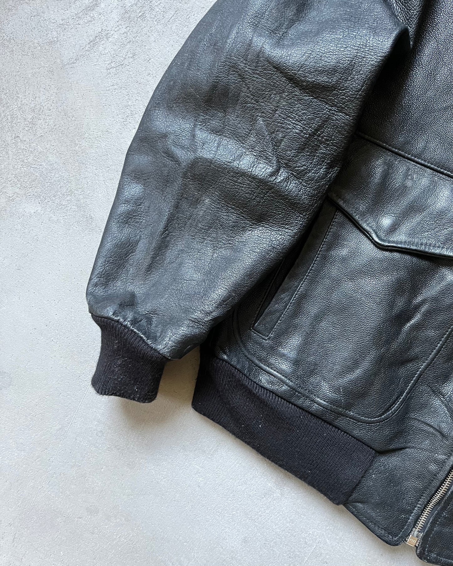 1990s - Black Hugo Boss A-2 Leather Jacket - L