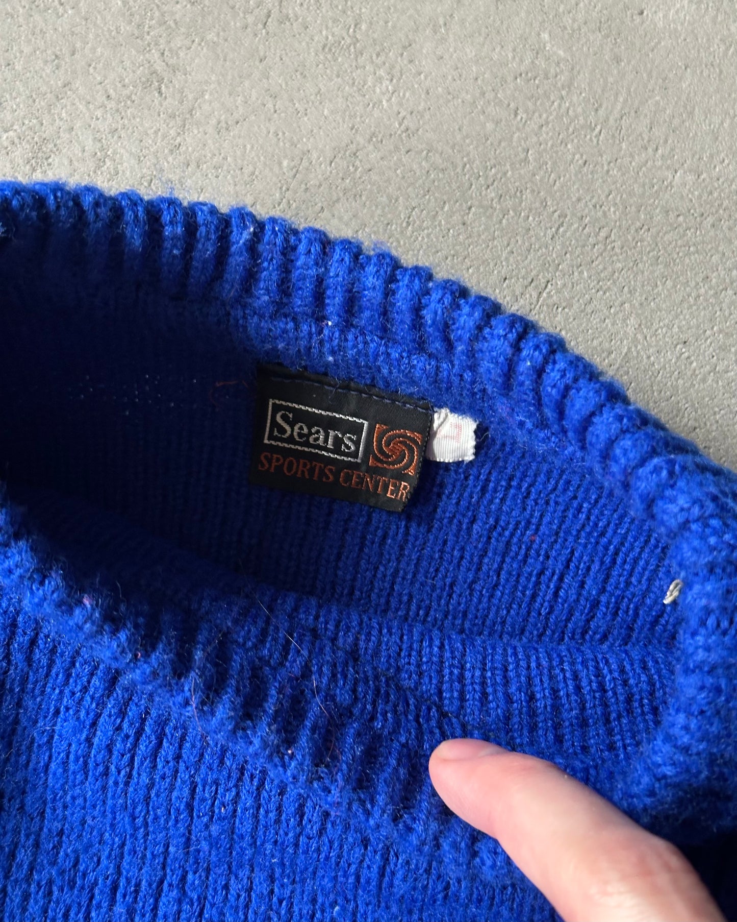 1970s - Blue/Multi Sears V-Striped Knitted Sweater - M/L