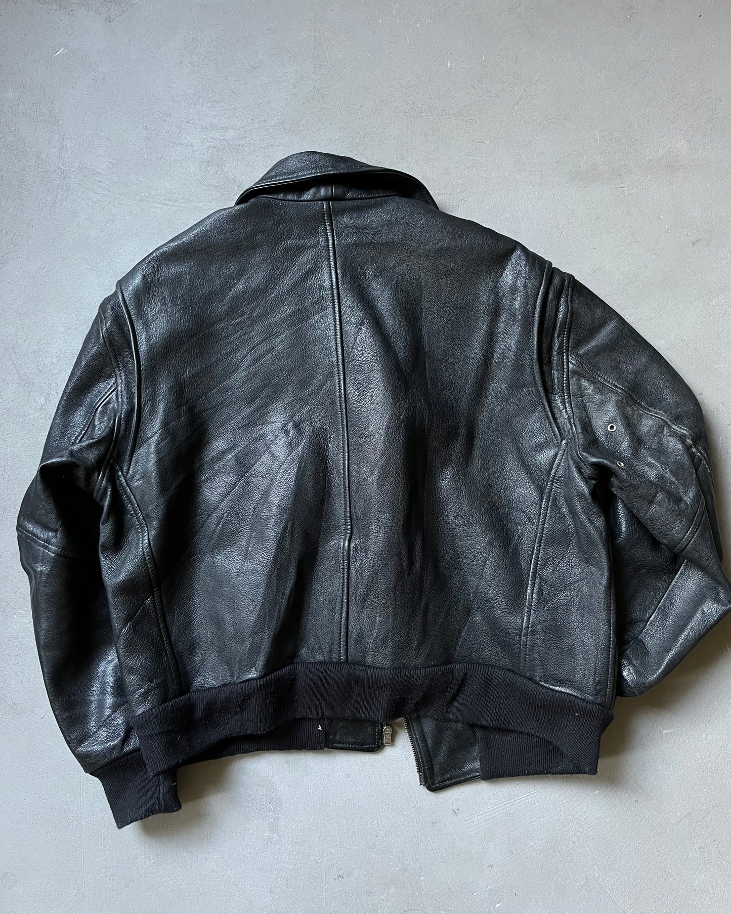 1990s - Black Hugo Boss A-2 Leather Jacket - L