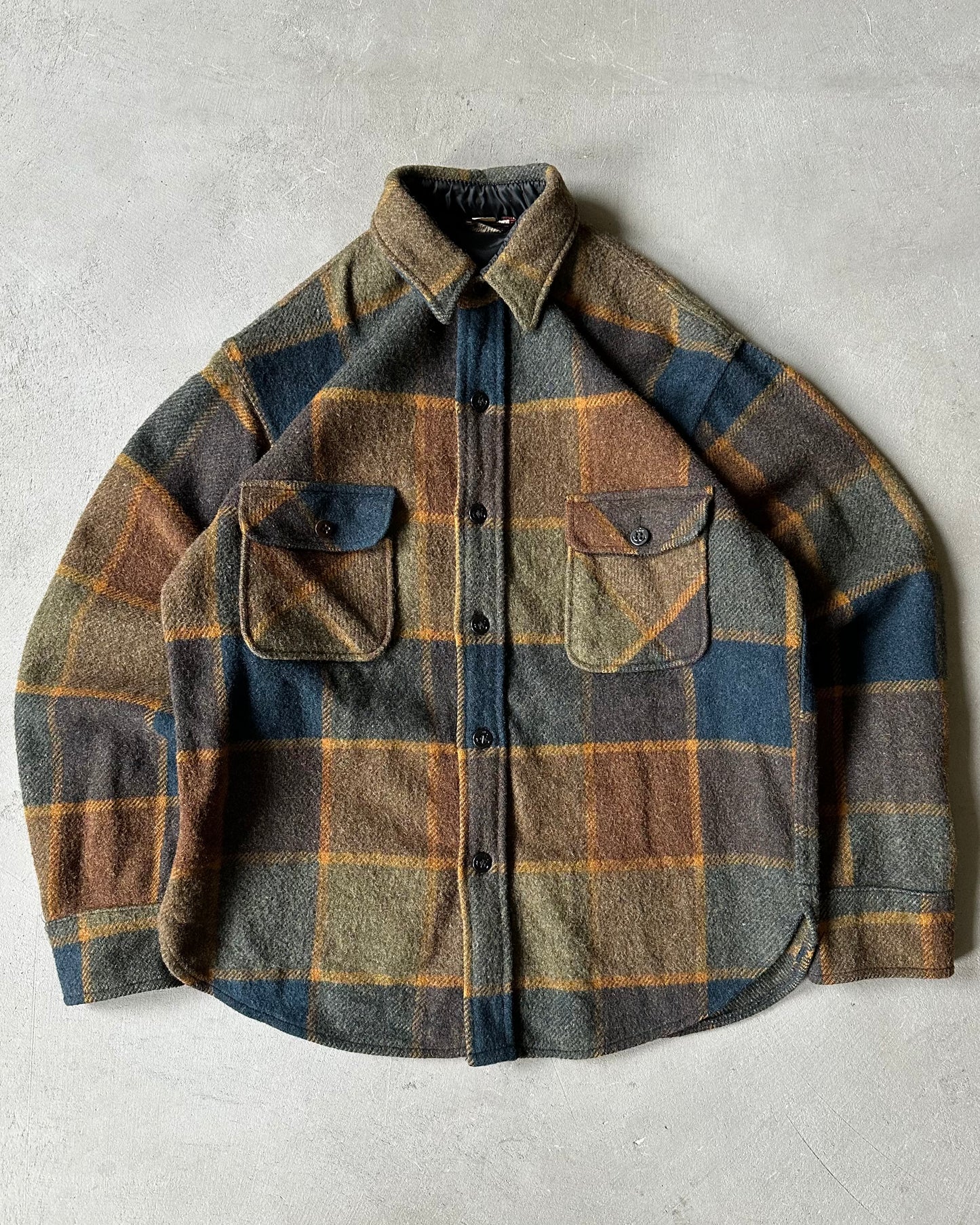 1970s - Navy/Brown Towncraft Wool Shirt - M