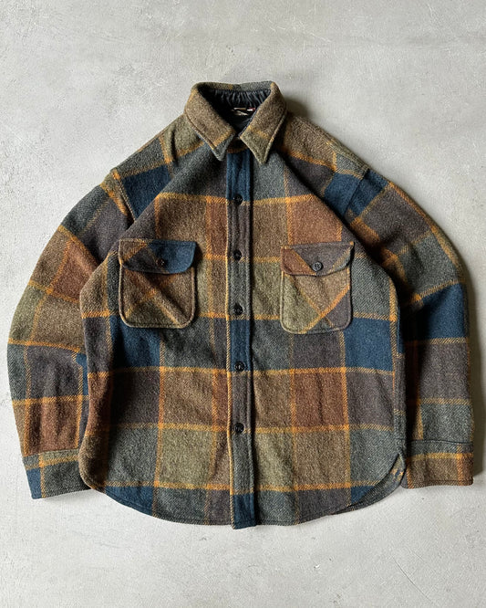1970s - Navy/Brown Towncraft Wool Shirt - M