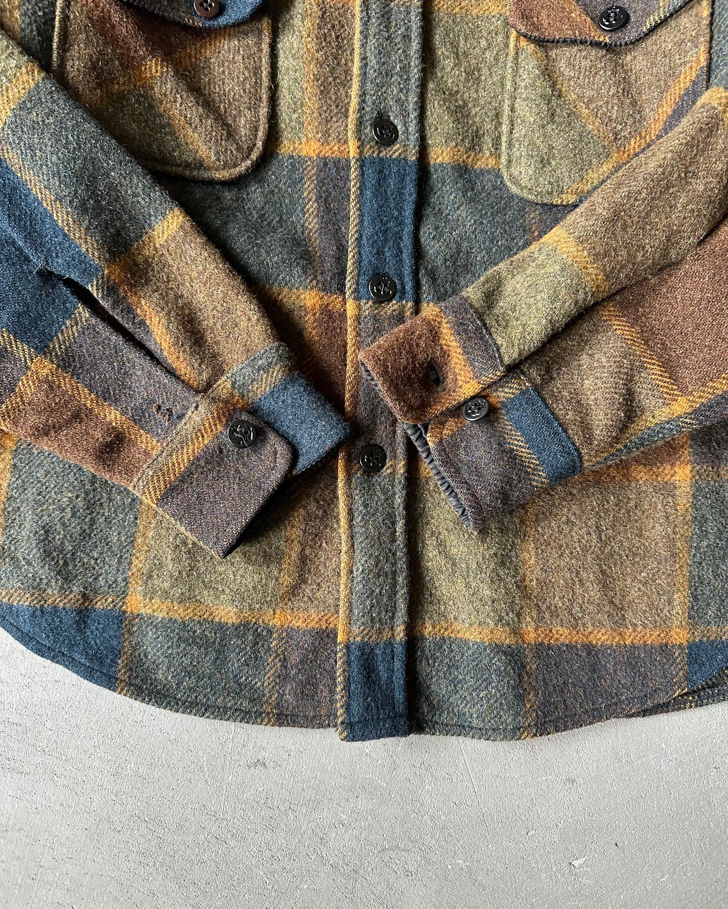 1970s - Navy/Brown Towncraft Wool Shirt - M