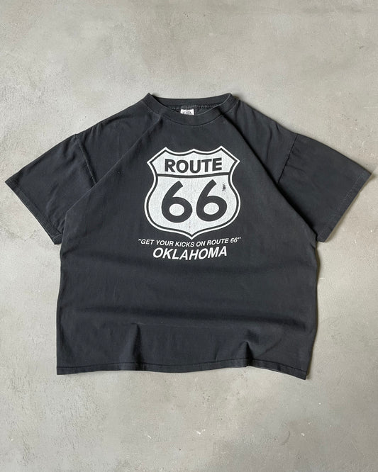 1990s - Distressed Black Route 66 T-Shirt - XL