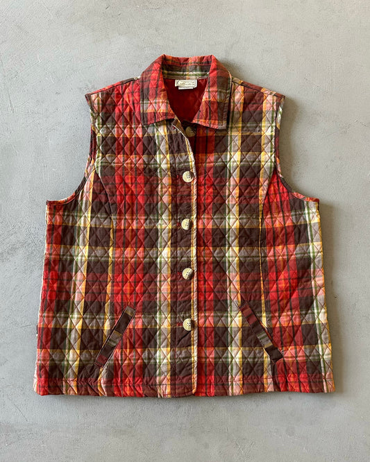 2000s - Orange/Green Plaid Women's Vest - (W)M/L