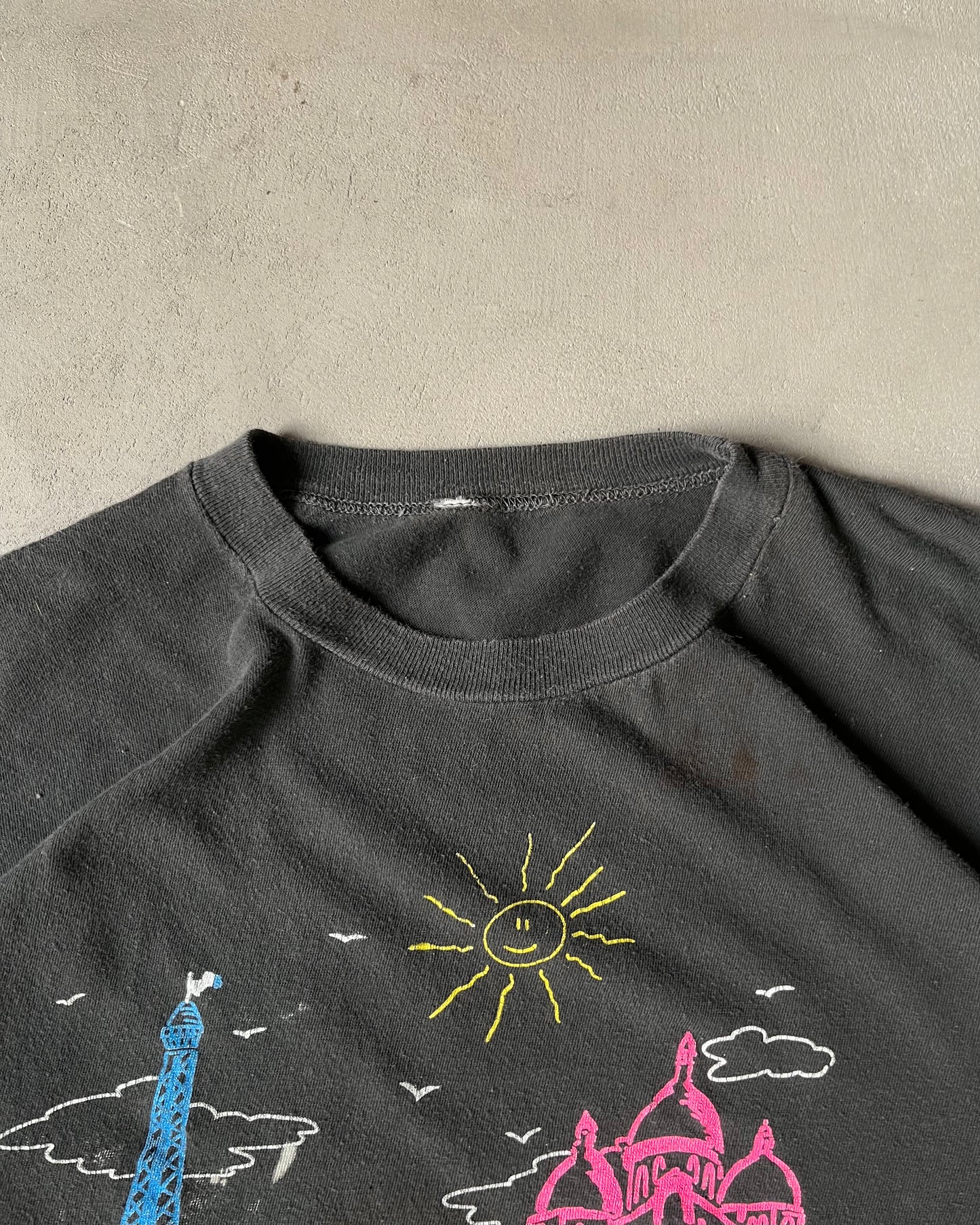1990s - Distressed Black Paris T-Shirt - M