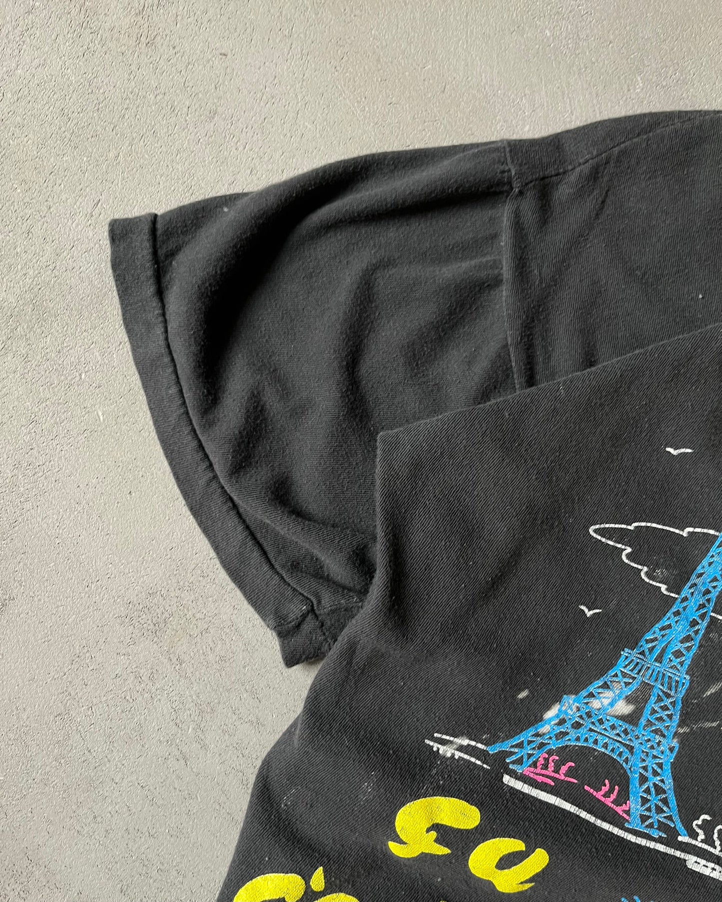 1990s - Distressed Black Paris T-Shirt - M