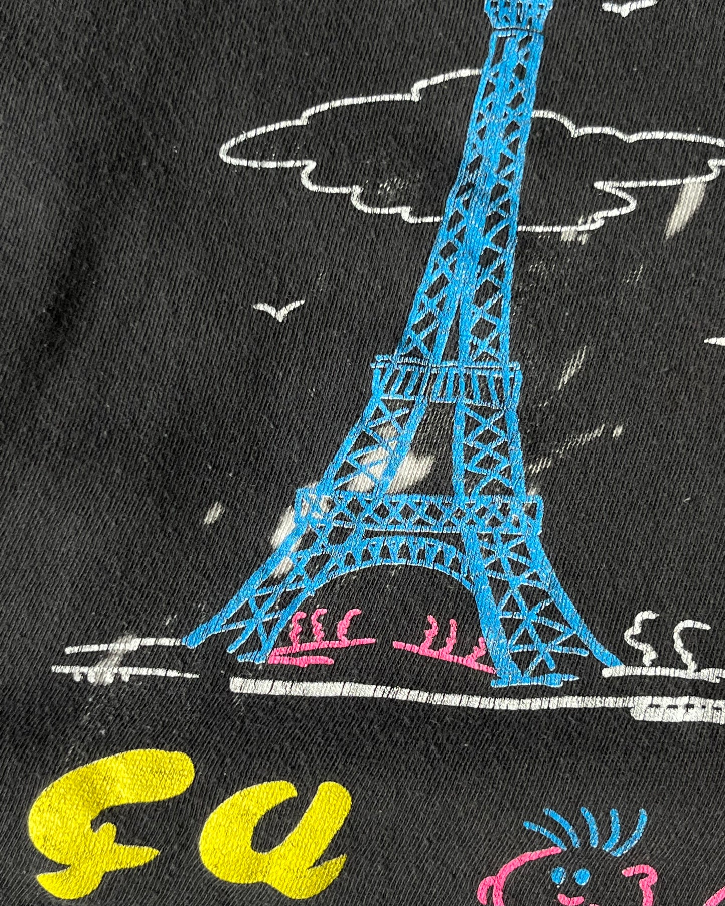 1990s - Distressed Black Paris T-Shirt - M