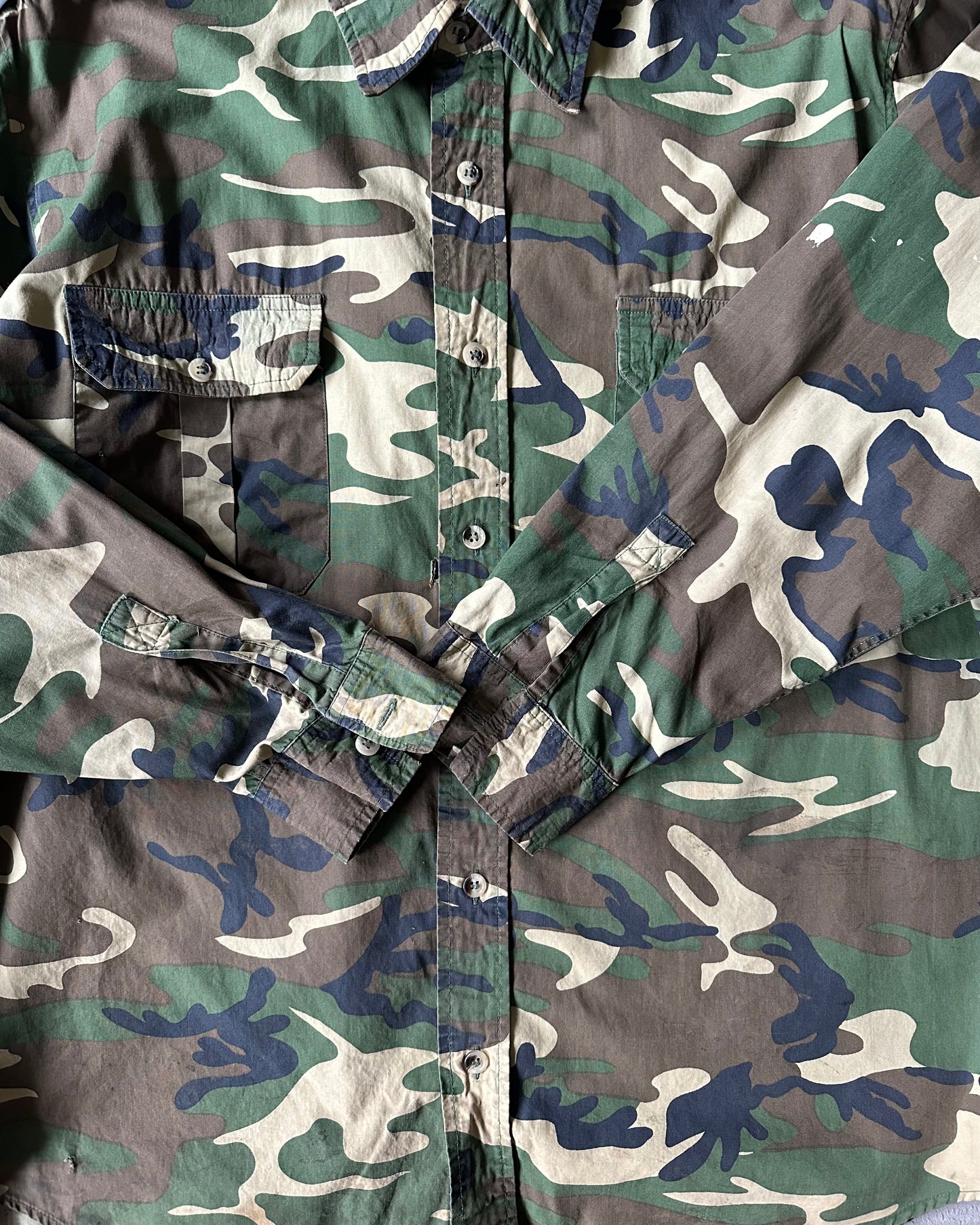 1980s - Distressed Camo Shirt - XL