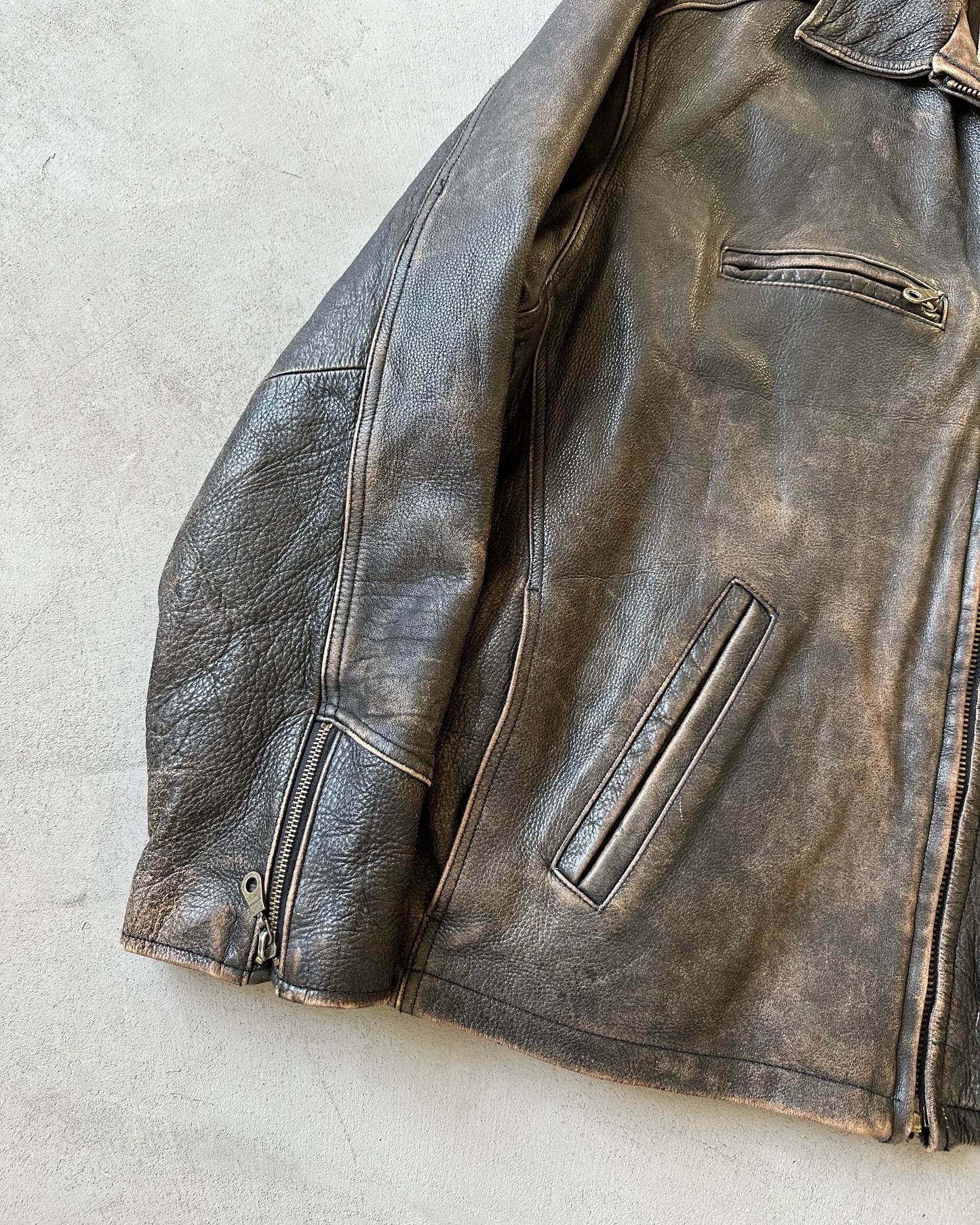 1990s - Faded Black Leather Jacket - XL