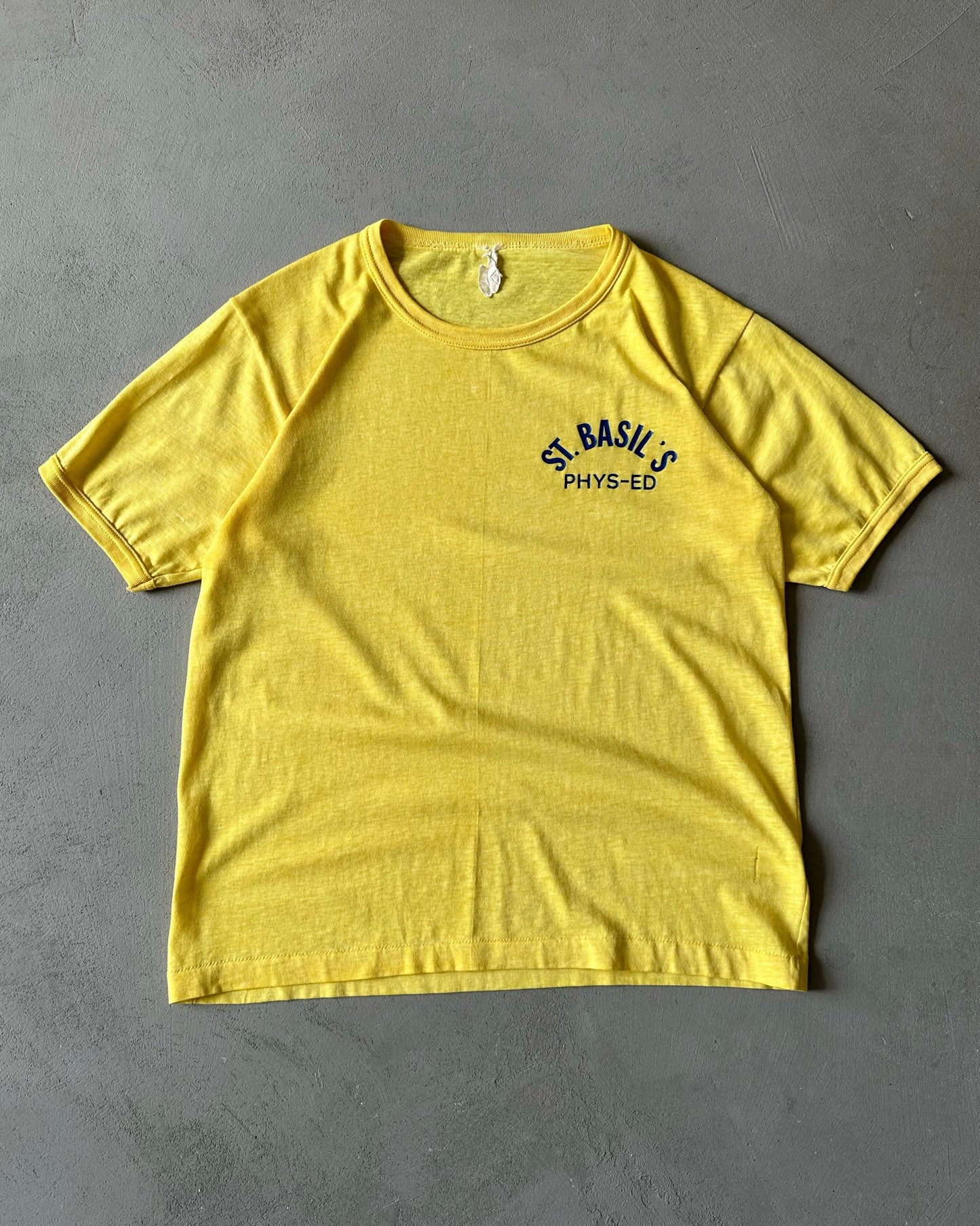 1980s - Yellow "St.Basil's" Ringer Cropped T-Shirt - S