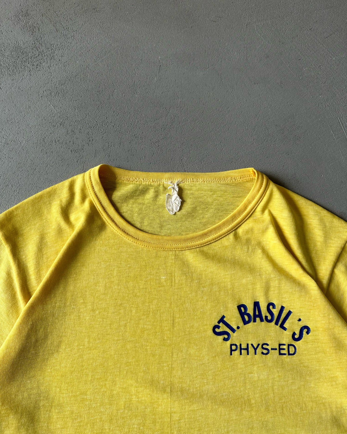 1980s - Yellow "St.Basil's" Ringer Cropped T-Shirt - S