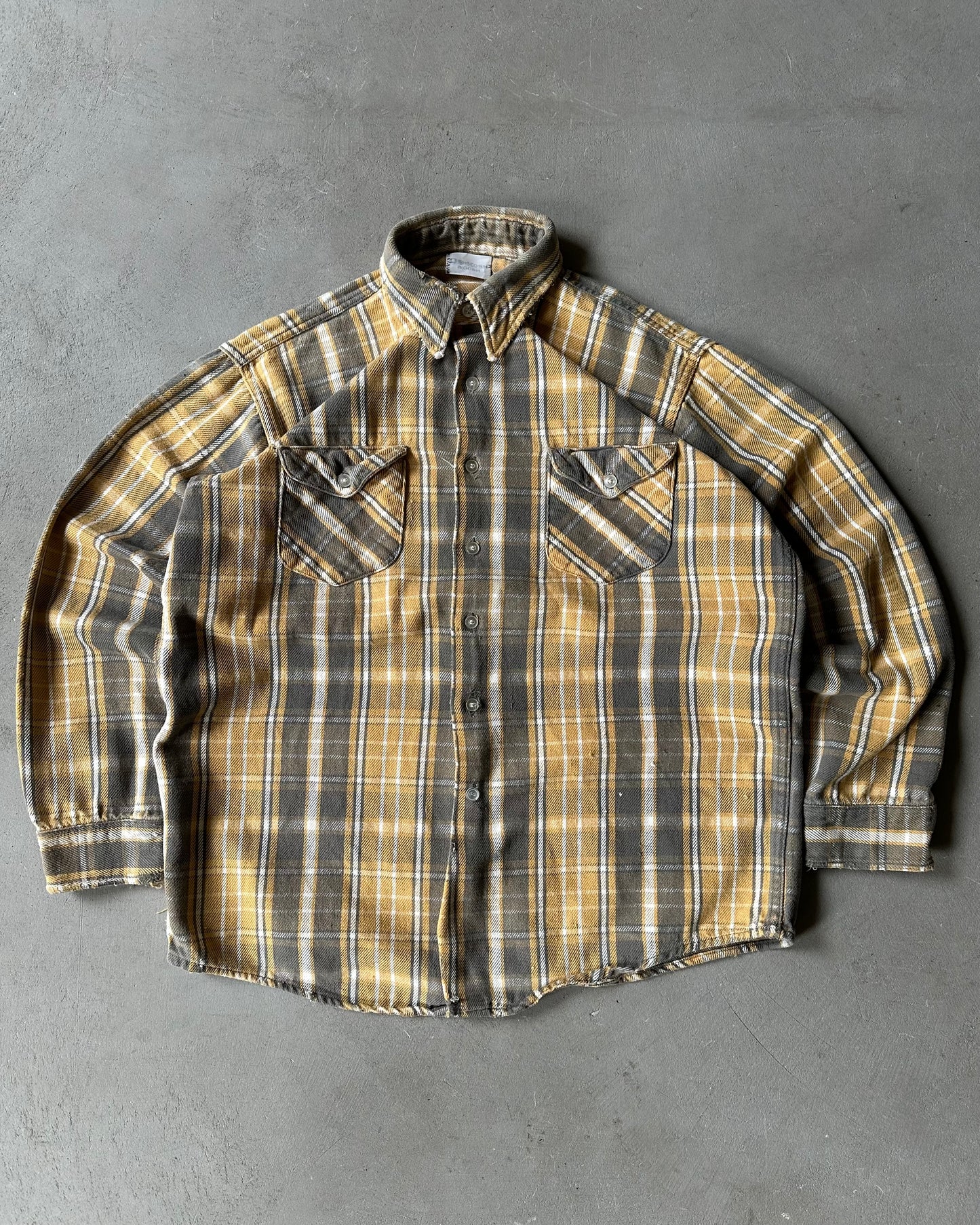 1980s - Yellow/Grey Osh Kosh Plaid Flannel - M/L