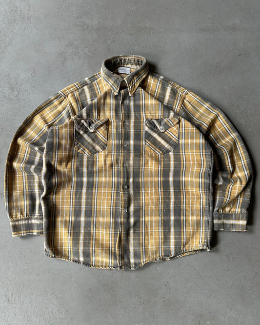 1980s - Yellow/Grey Osh Kosh Plaid Flannel - M/L
