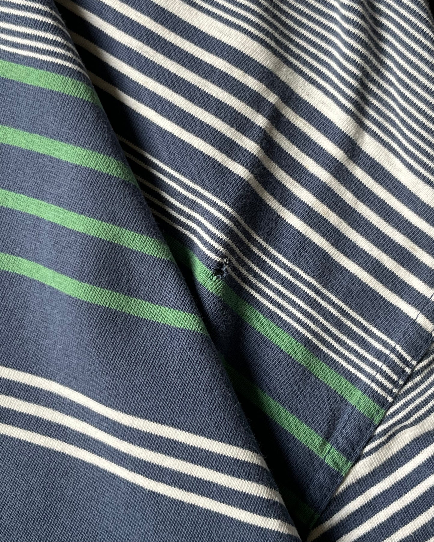 2000s - Distressed Navy Striped Henley T-Shirt -