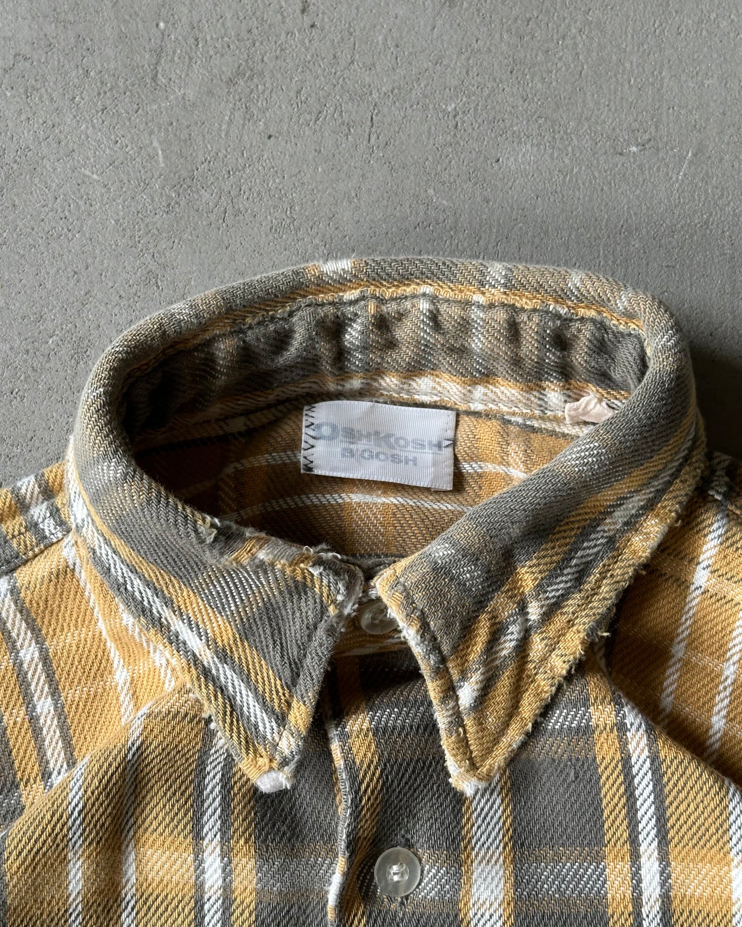 1980s - Yellow/Grey Osh Kosh Plaid Flannel - M/L