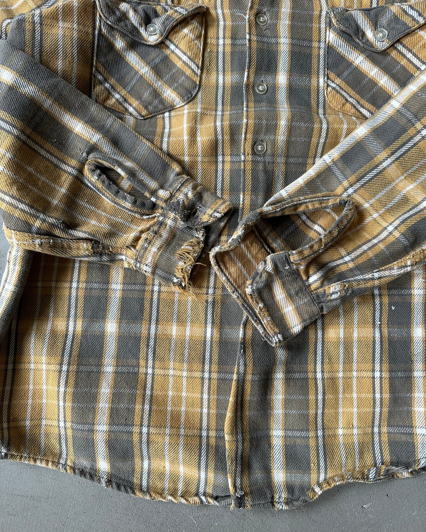 1980s - Yellow/Grey Osh Kosh Plaid Flannel - M/L
