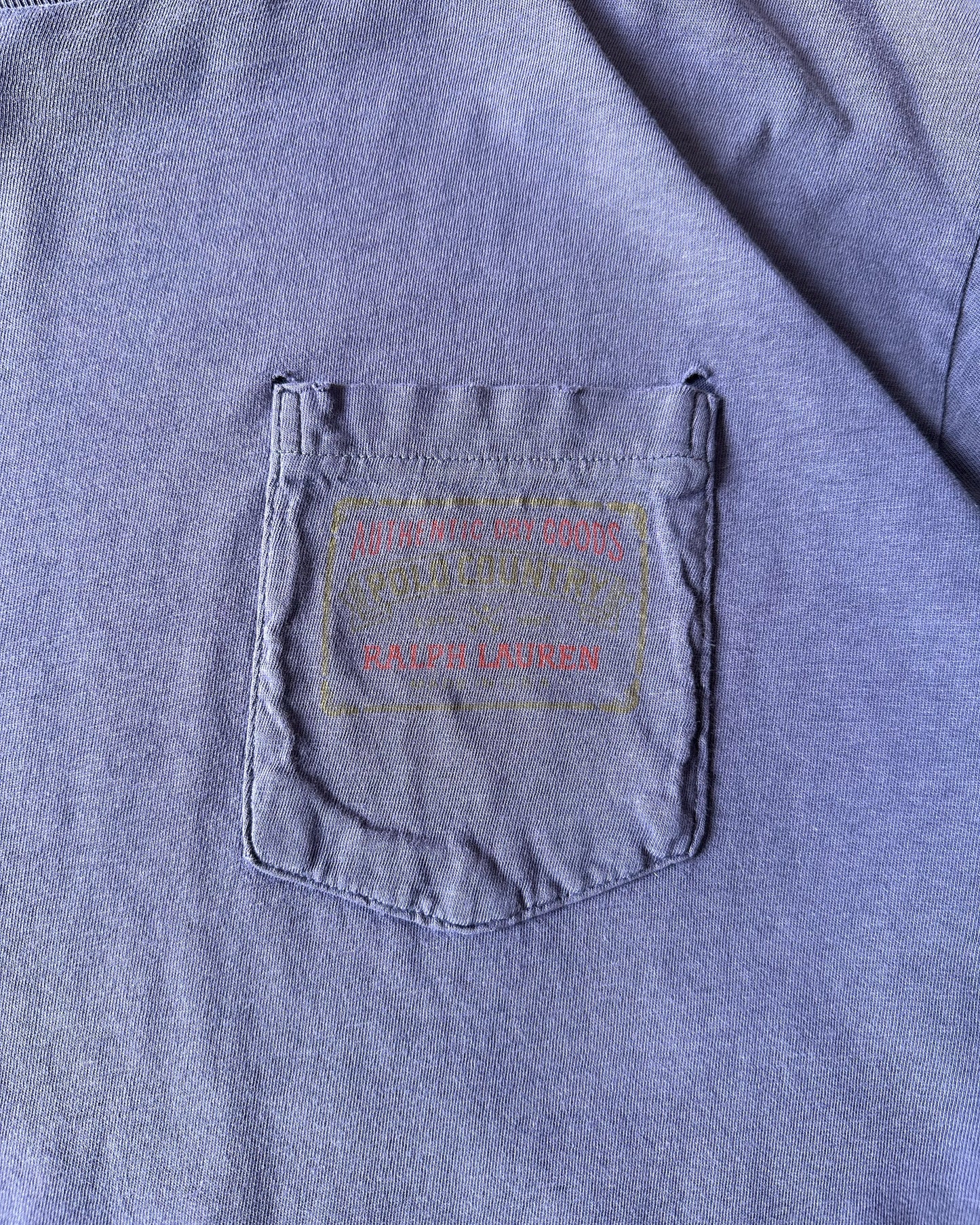 1990s - Distressed Blue Ralph Lauren Pocket T-Shirt - L/XL