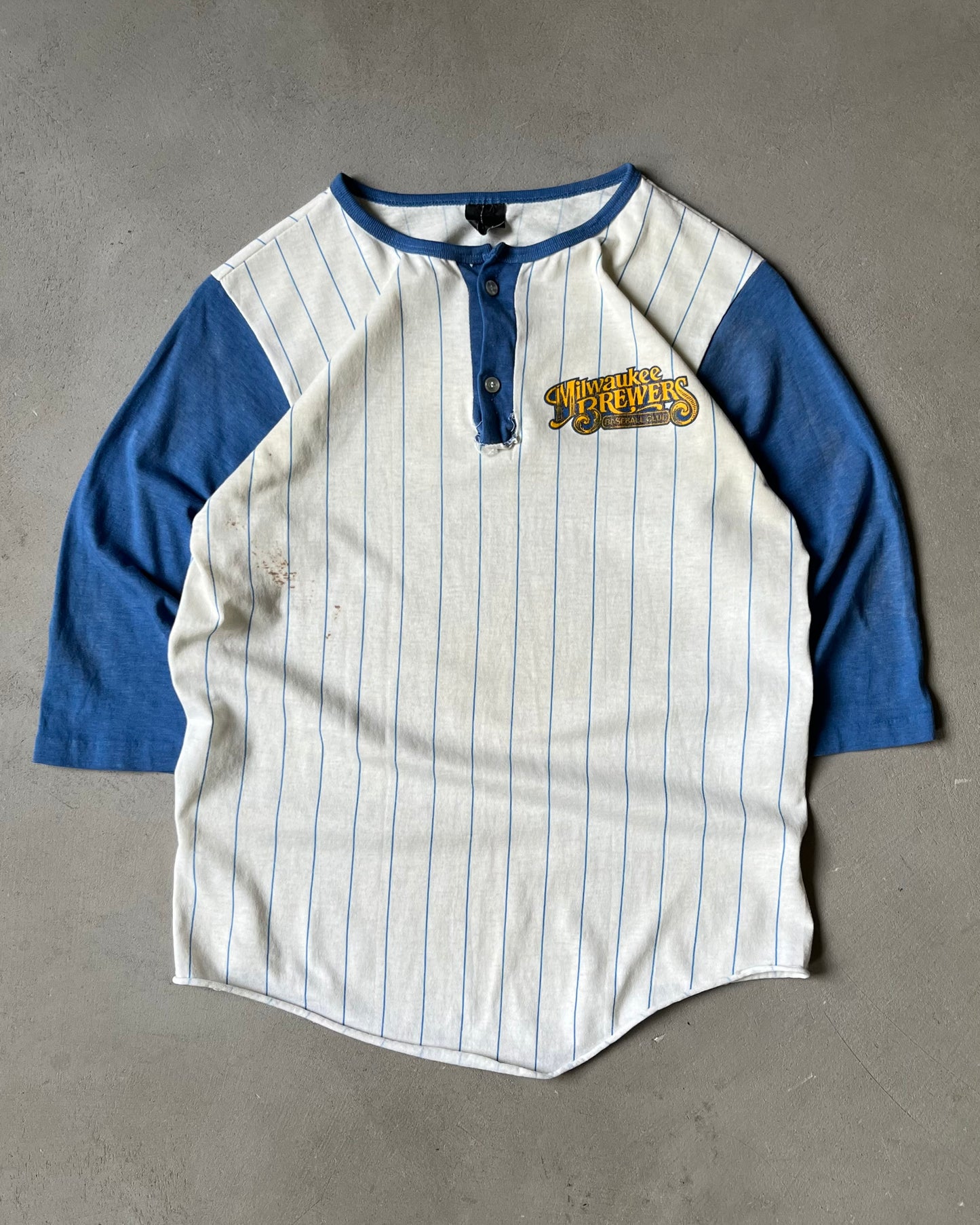 1980s - Distressed Blue/White Milwaukee Brewers Baseball T-Shirt - S