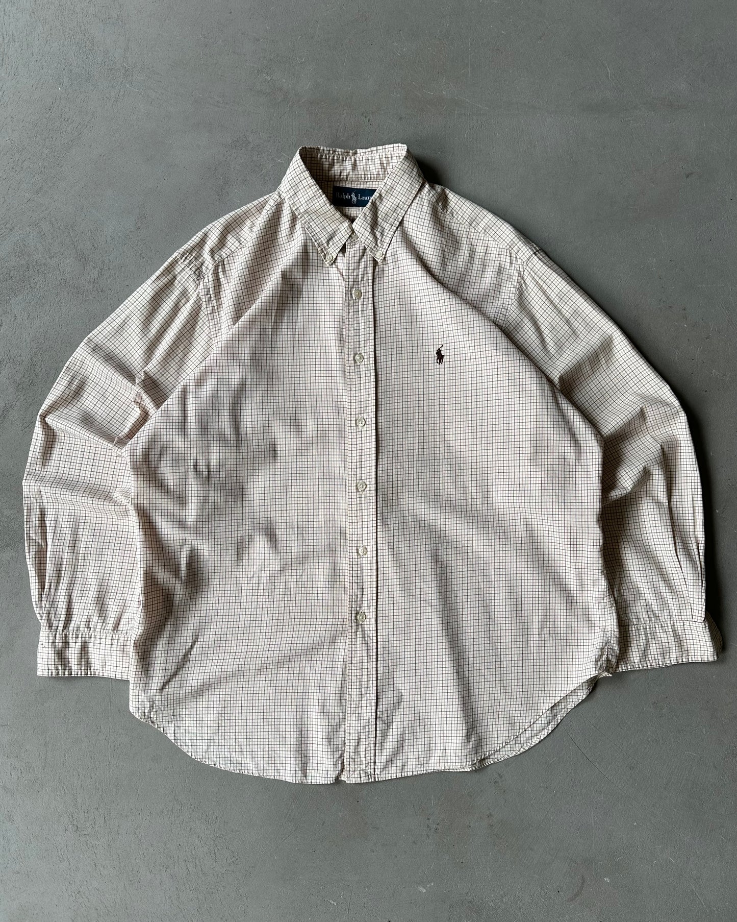 1990s - White/Orange Ralph Lauren Plaid Shirt - XL/XXL