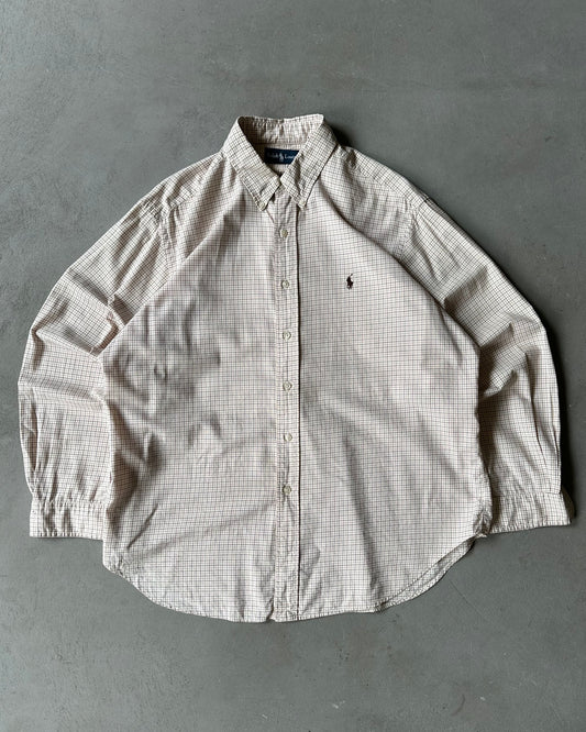 1990s - White/Orange Ralph Lauren Plaid Shirt - XL/XXL