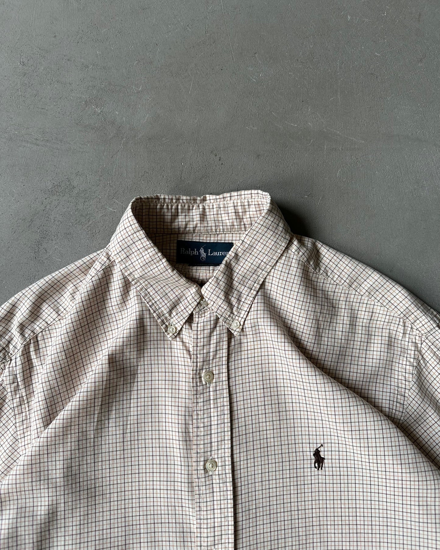 1990s - White/Orange Ralph Lauren Plaid Shirt - XL/XXL