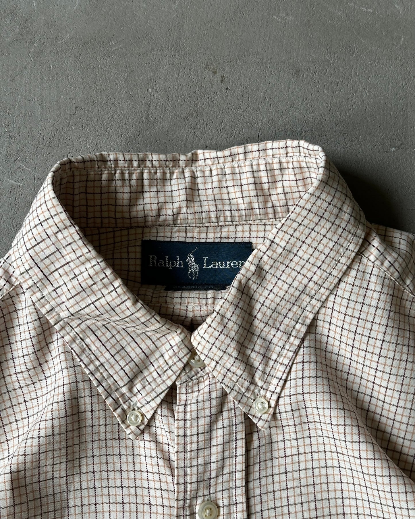 1990s - White/Orange Ralph Lauren Plaid Shirt - XL/XXL